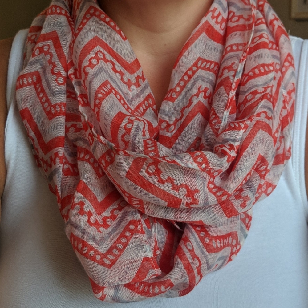 4/$15! Coral, White and Gray Infinity Light Scarf